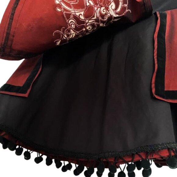 Picasso Renaissance Flare Skirt M | Multi-Layer Embroidered Ruffle Panel Maroon - Picture 5 of 12
